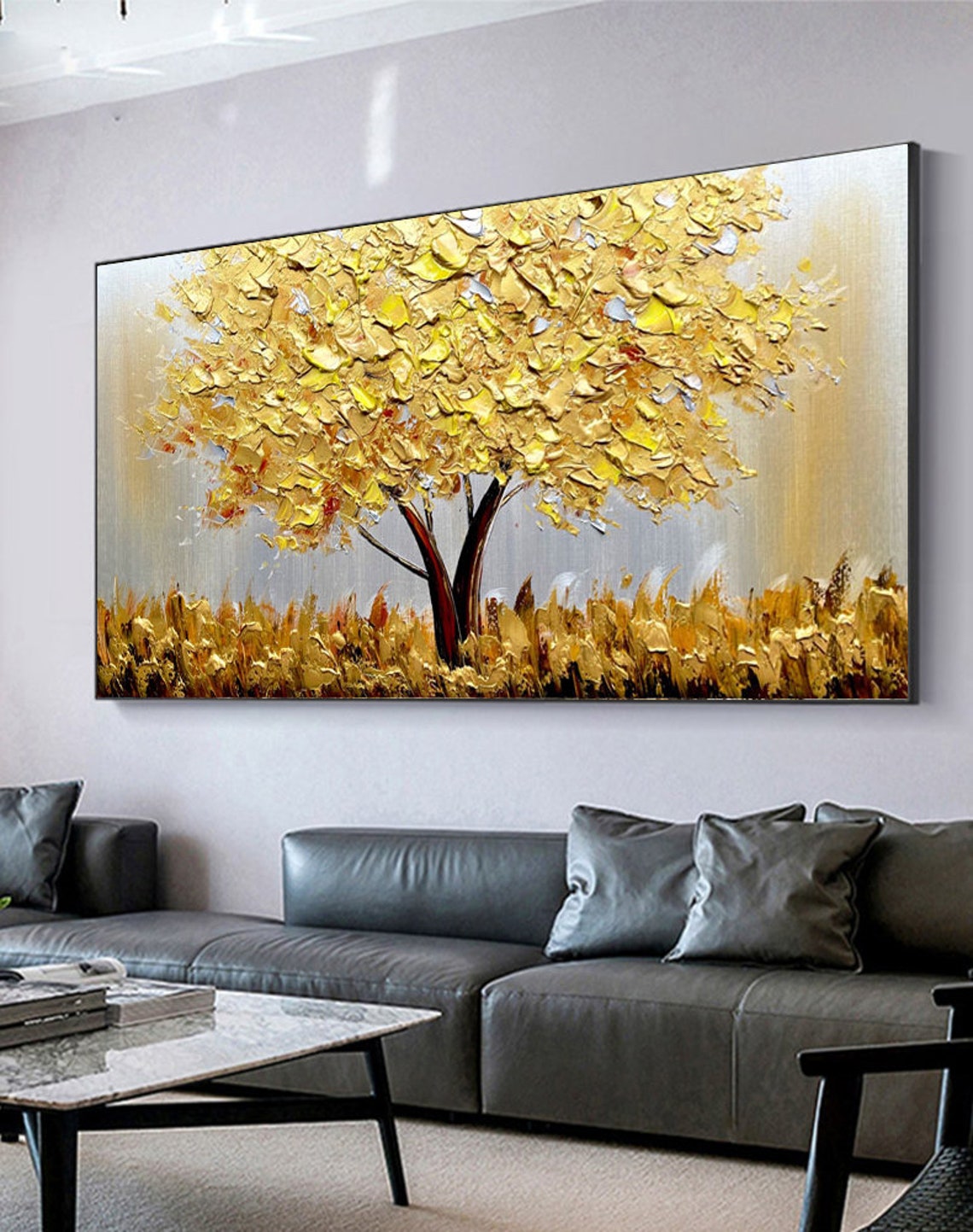 Blooming Gold Tree On Canvas A - Plant Parenting 评论和价格