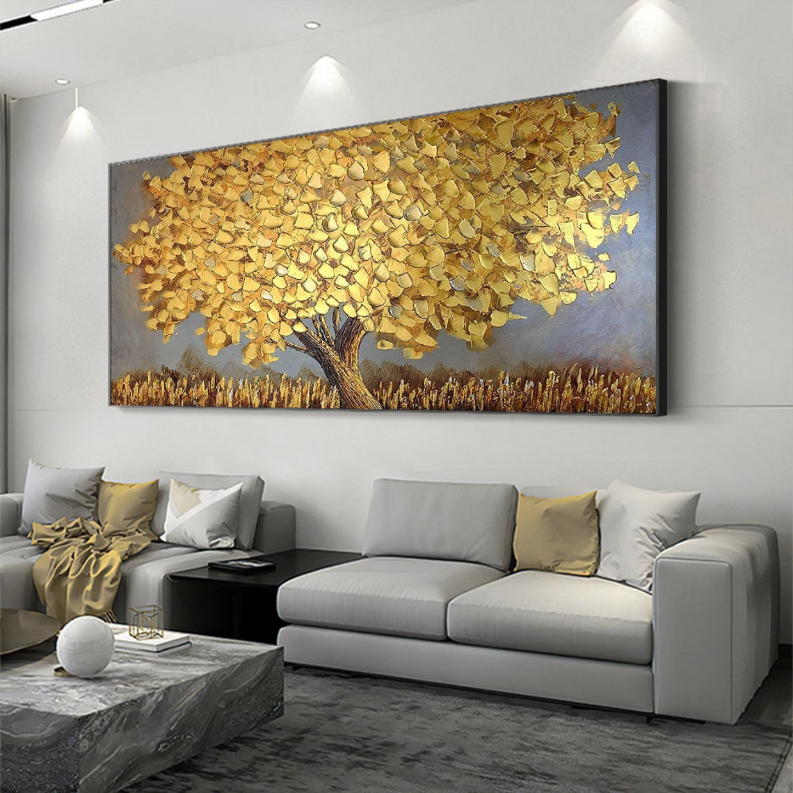 Blooming Gold Tree On Canvas A - Plant Parenting 评论和价格